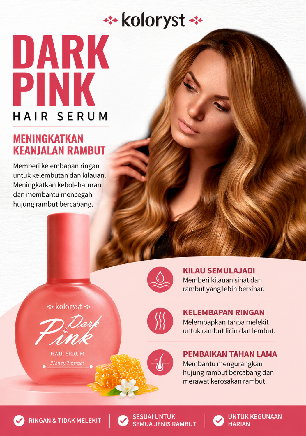 Serum Rambut Koloryst Madu Merah Jambu Gelap (70ml) – (Halal)
