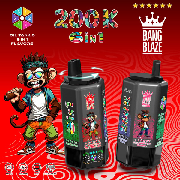 Bang Blaze 200K – 200,000 パフ 6-in-1 フレーバー 充電式 LED ディスプレイ 使い捨て VAPE