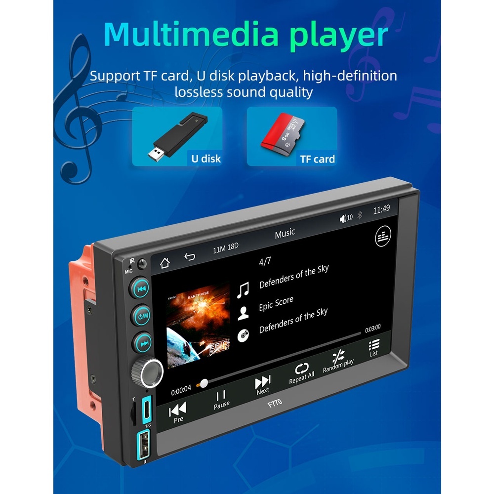 汽車音響多媒體播放7寸通用機 MP5播放軟體 手機互聯 carplay android auto usb player-xuanming