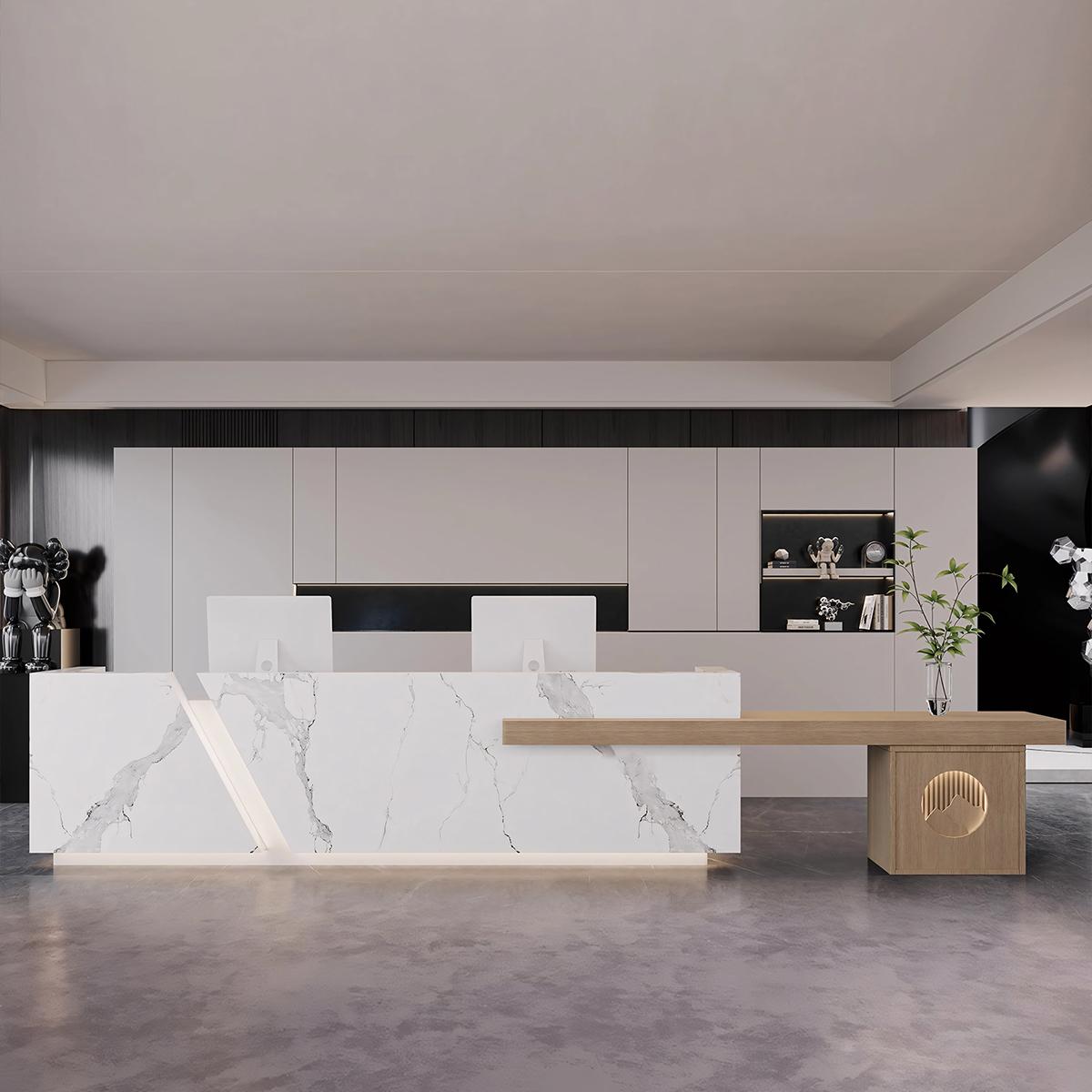 Modern Rectangular Imitation Marble Company Hotel Multi-Person Reception Desk JDT-2166