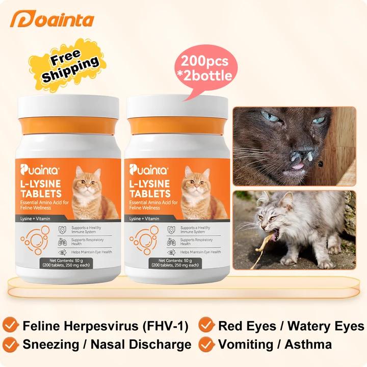 L-Lysine for Cats – Immune Support for Cold, Sneezing, Runny Nose & FVR