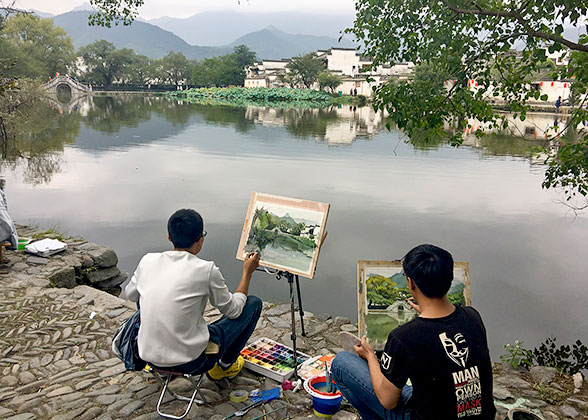 Students Drawing Pictures of Hongcun Village