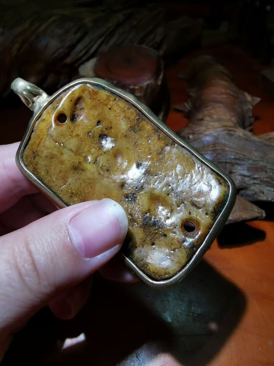 9373 Tibetan - style Qing Dynasty Old Gabala Two - Realm Tablet  藏传清代老嘎巴拉两界牌