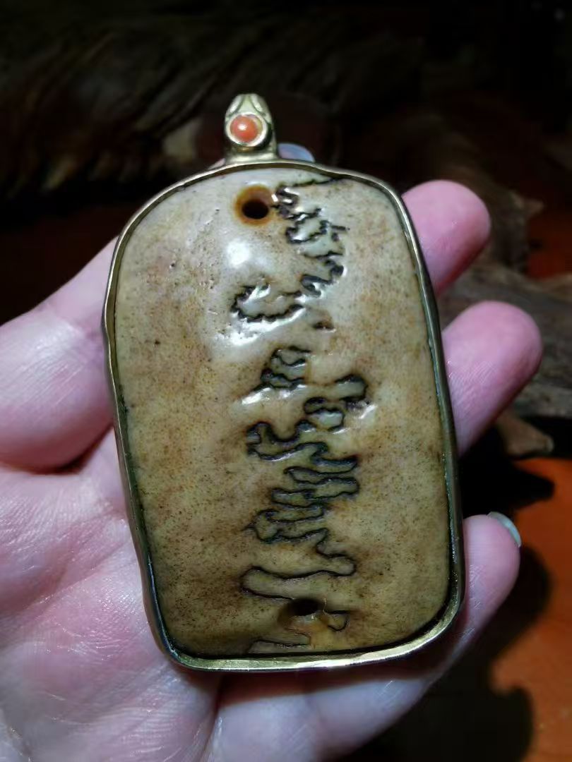 9373 Tibetan - style Qing Dynasty Old Gabala Two - Realm Tablet  藏传清代老嘎巴拉两界牌