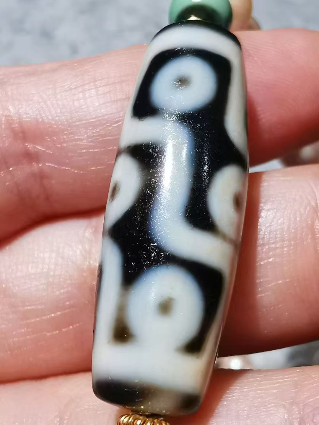 13665 Old Tibetan Nine-Eyed Dzi Bead Pearl and Old Gold Necklace 藏传老一台九眼天珠珍珠老黄金项链
