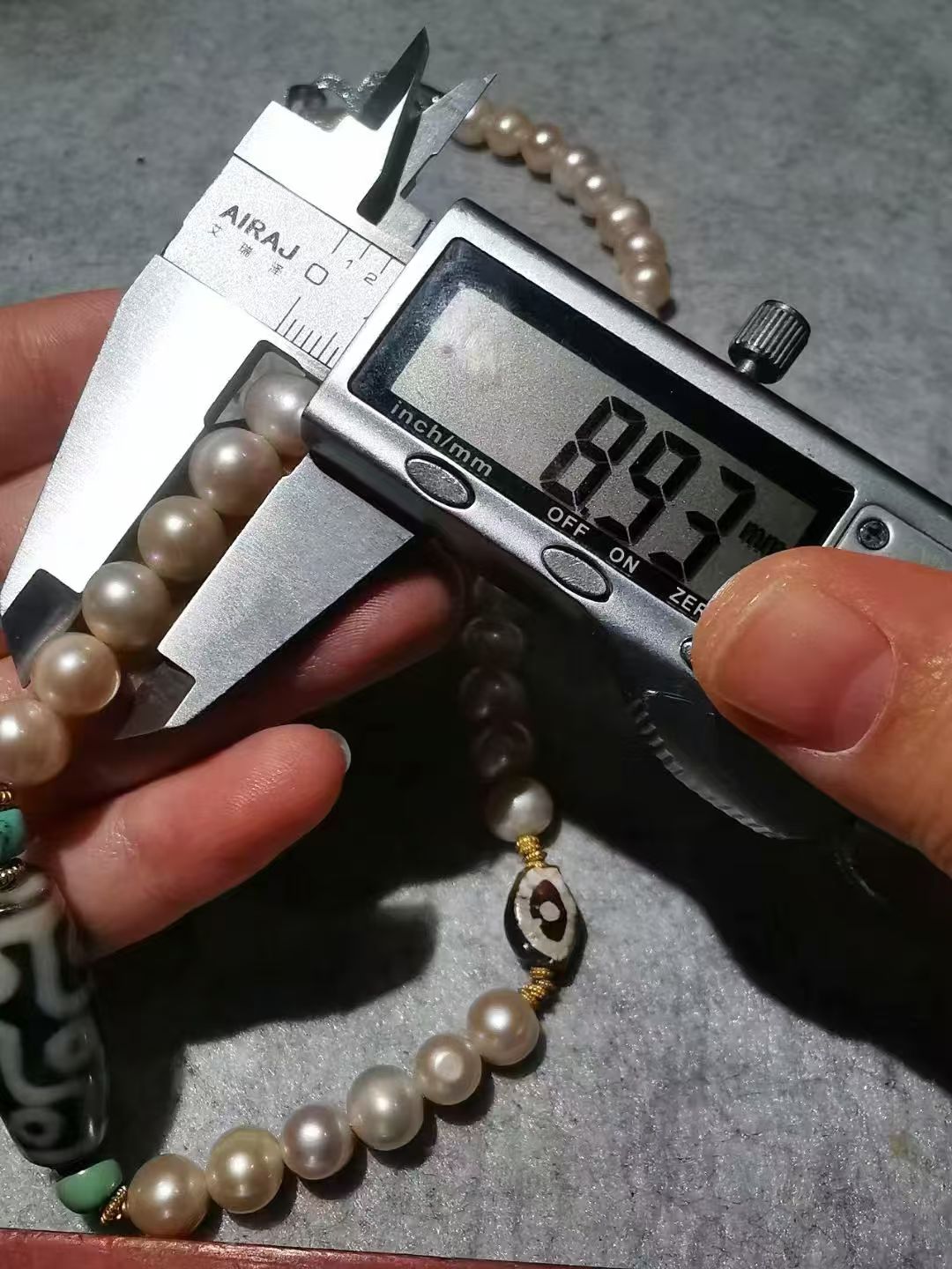  13665 Old Tibetan Nine-Eyed Dzi Bead Pearl and Old Gold Necklace 藏传老一台九眼天珠珍珠老黄金项链