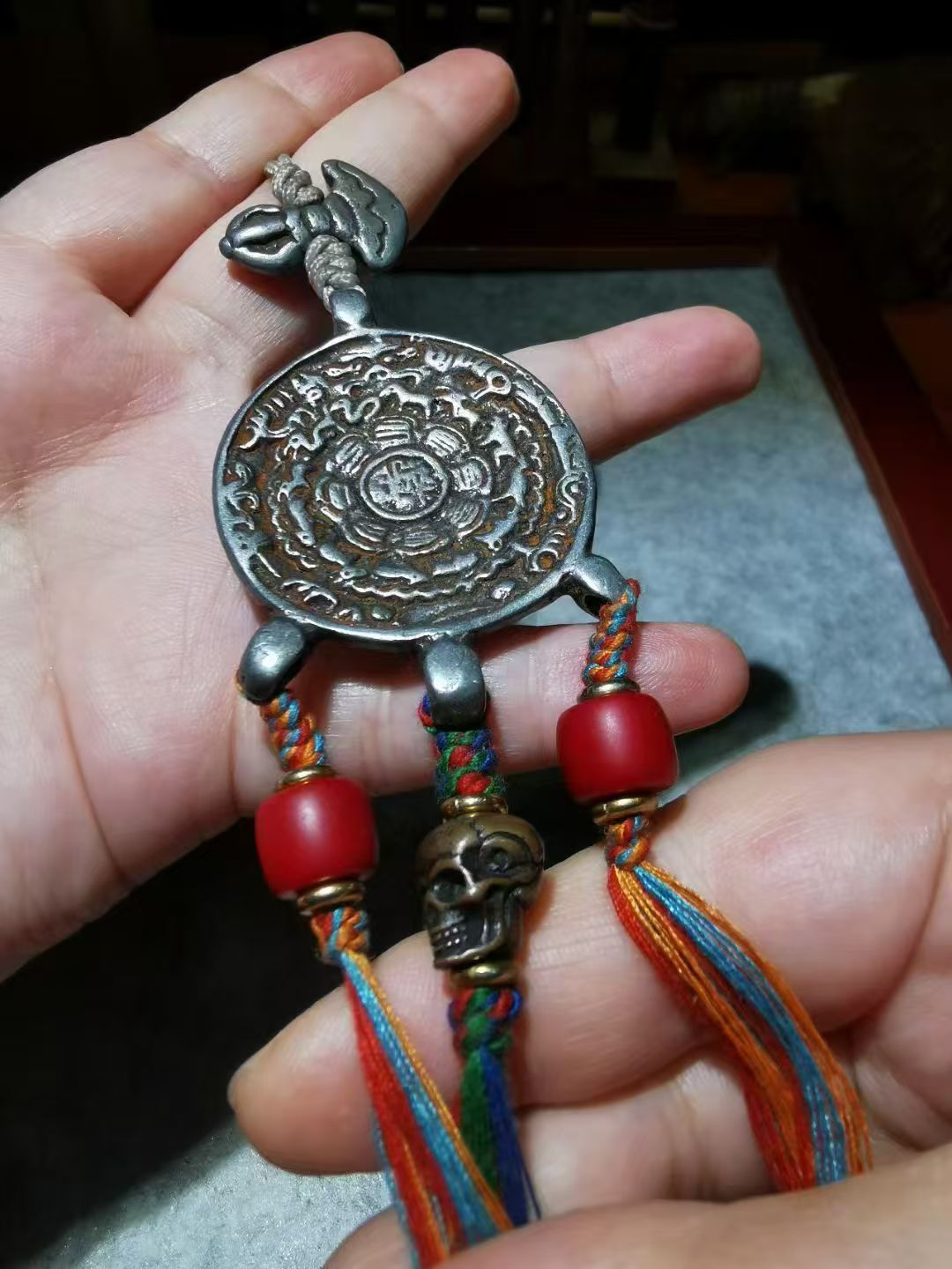 13586  藏传清代老天铁九宫牌腰挂吊坠  Tibetan-style Qing Dynasty Old Sky Iron Nine Palaces Pendant Waist Hanging
