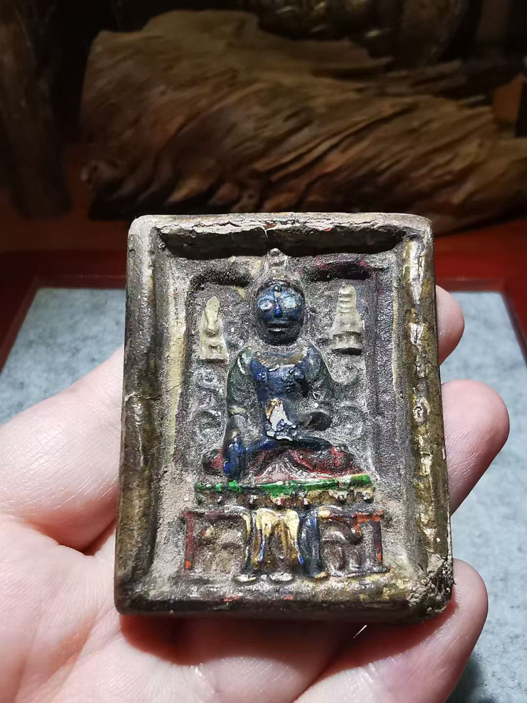  13876 Tibetan Qing Dynasty Guanyin Old Tsa-Tsa Painting藏传清代观音老彩绘擦擦