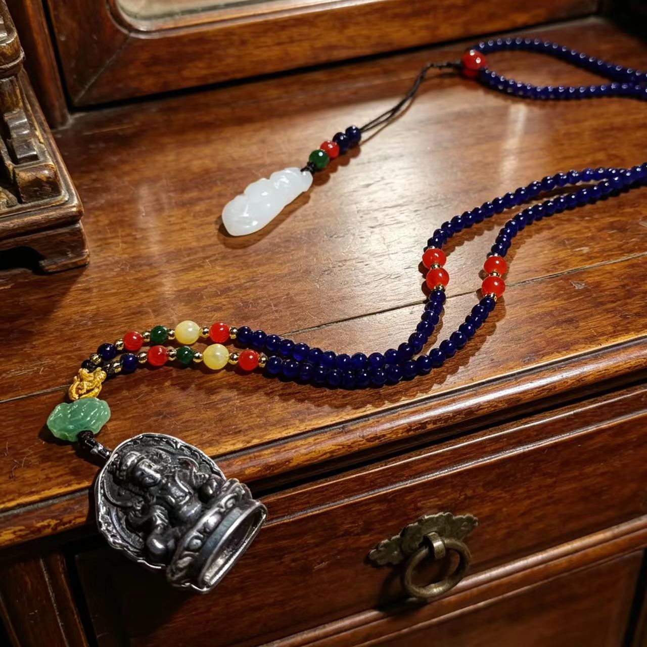 15376    Tibetan-style Silver Pendant with Old Heaven Iron Yellow Wealth God Necklace 藏传银包老天铁黄财神护身项链