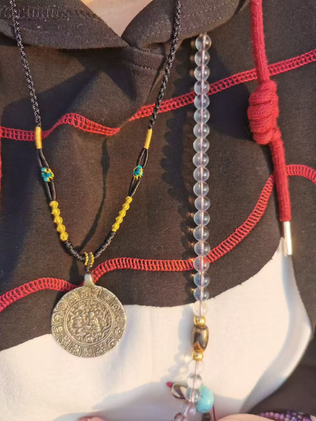 15369-398  Tibetan-Style Old Lima Copper Dragon Tree Bodhisattva Protective Amulet Necklace藏传老利马铜龙树菩萨护身牌项链智慧加持护平安