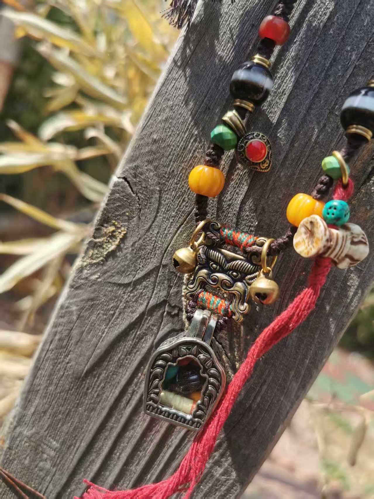 15426Tibetan-Style Alloy Gawu Box Multi-Gem Necklace | Handmade Braided Ethnic Style, Spiritual Pendant, Vintage Tibetan Accessory藏风合金嘎乌盒多宝项链｜手工编绳民族风 文玩护身挂坠 复古藏式配饰
