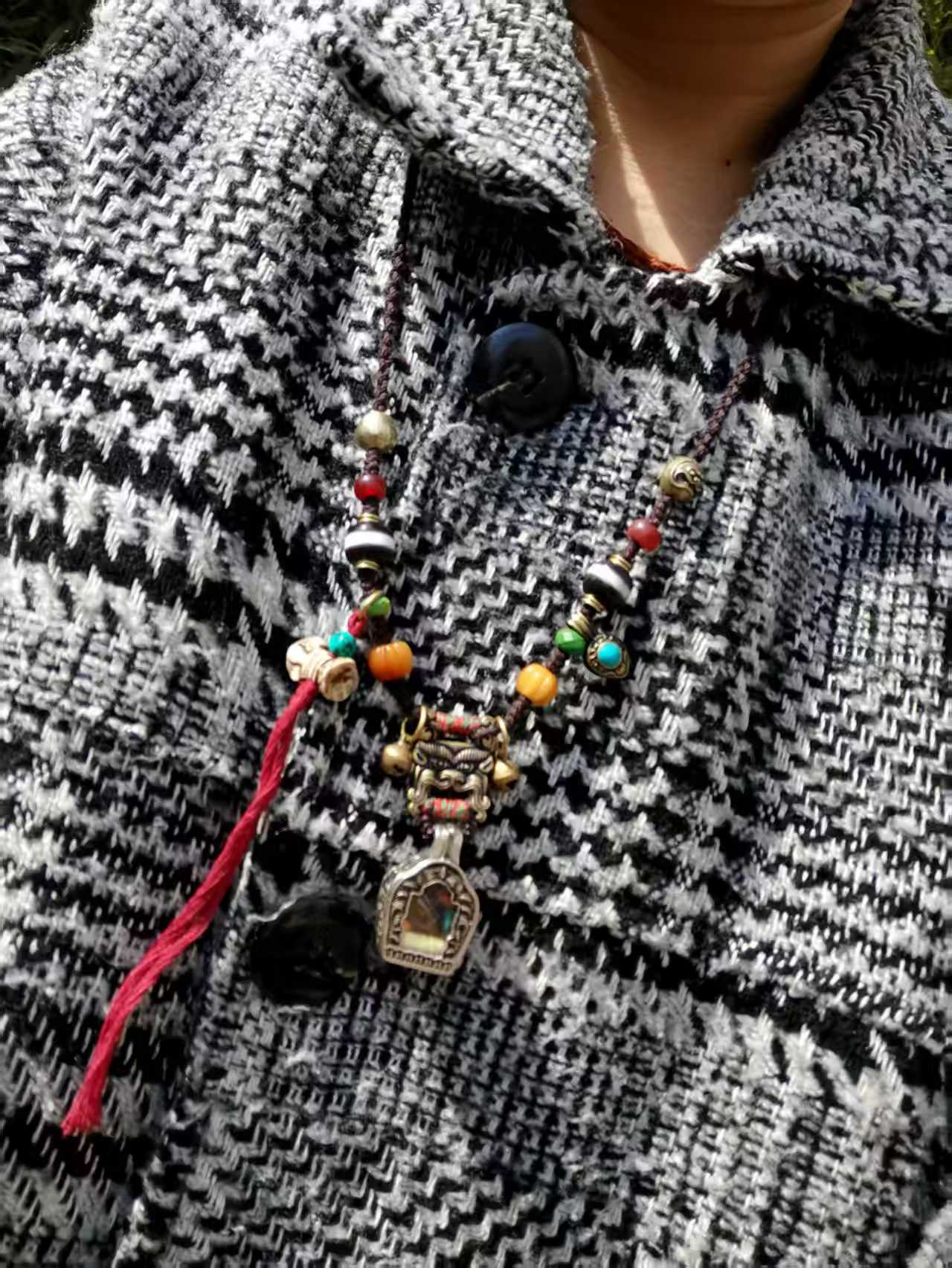 15426Tibetan-Style Alloy Gawu Box Multi-Gem Necklace | Handmade Braided Ethnic Style, Spiritual Pendant, Vintage Tibetan Accessory藏风合金嘎乌盒多宝项链｜手工编绳民族风 文玩护身挂坠 复古藏式配饰
