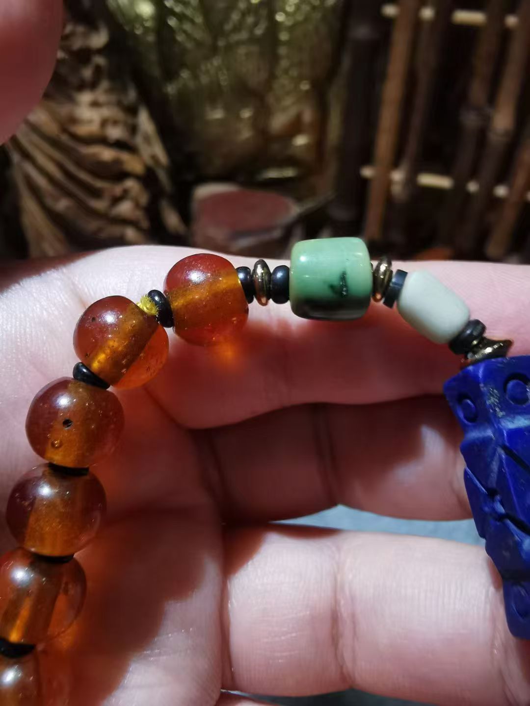 10429   Tibetan Qing Dynasty Old Agate and Lapis Lazuli Bracelet  藏传清代老玛瑙青金石手串