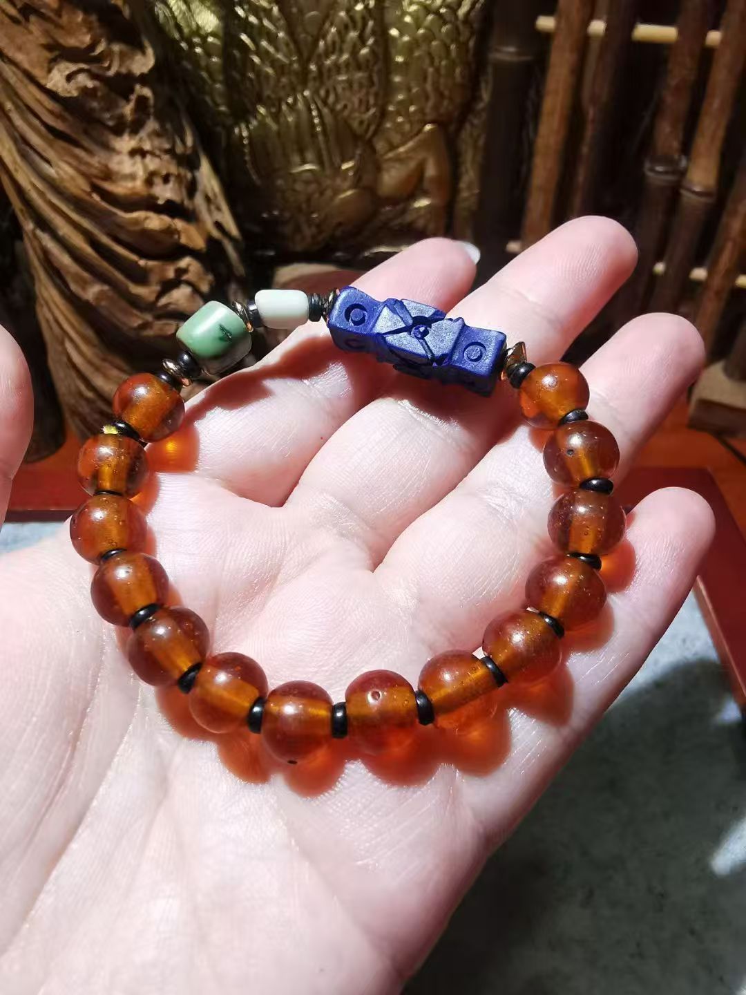 10429   Tibetan Qing Dynasty Old Agate and Lapis Lazuli Bracelet  藏传清代老玛瑙青金石手串