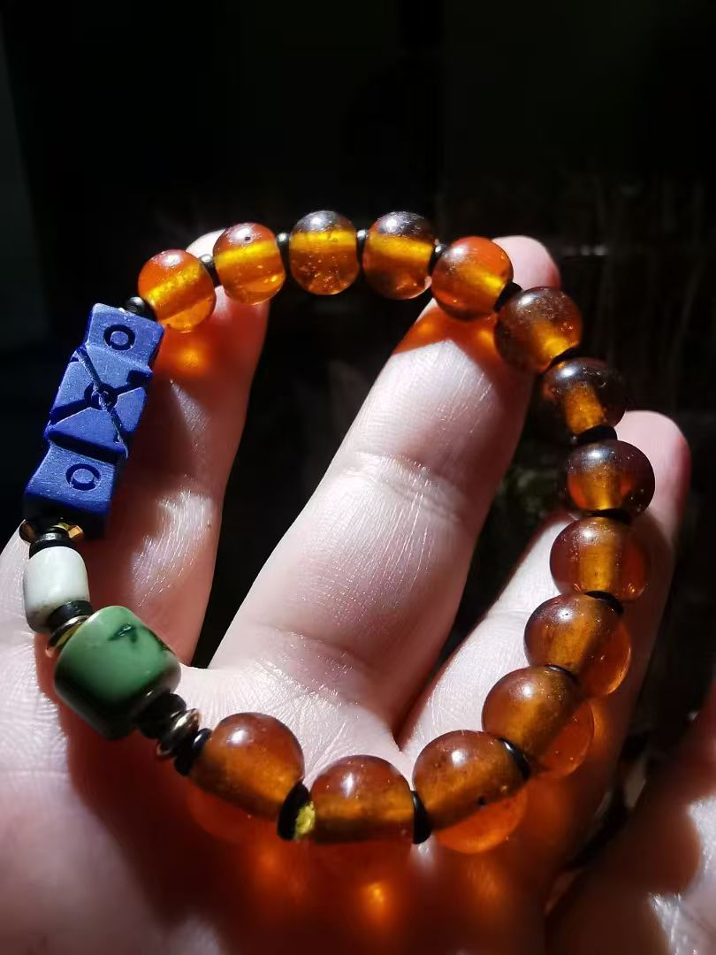 10429   Tibetan Qing Dynasty Old Agate and Lapis Lazuli Bracelet  藏传清代老玛瑙青金石手串