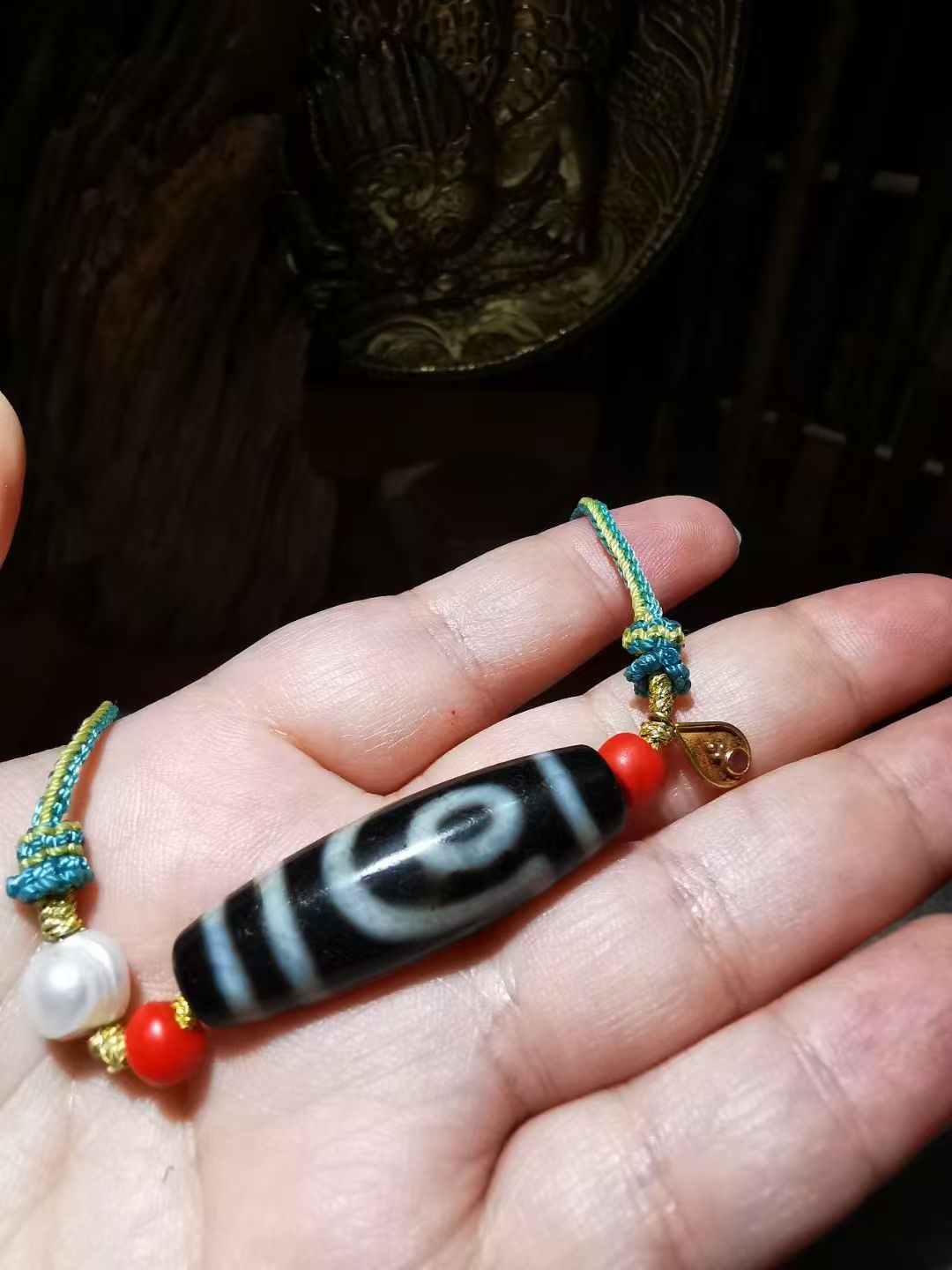10737 Old Tibetan Agate Twin-Eye Dzi Bone Necklace 藏传老一台老玛瑙两眼天珠锁骨链