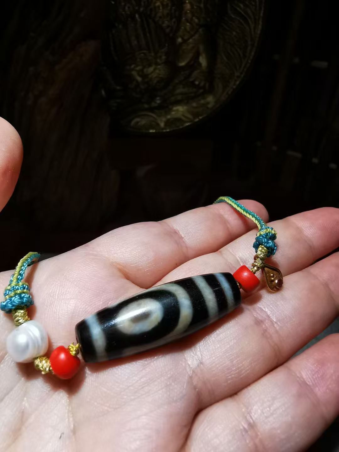 10737 Old Tibetan Agate Twin-Eye Dzi Bone Necklace 藏传老一台老玛瑙两眼天珠锁骨链