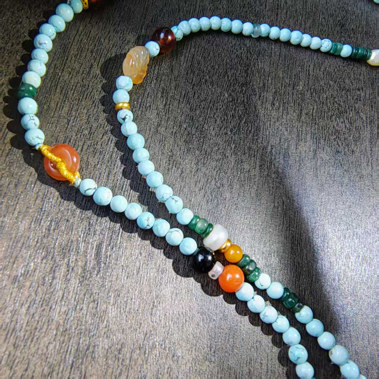 15557 Multi-Treasure Jade Bamboo Turquoise Necklace15557多宝玉竹松石项链玉料