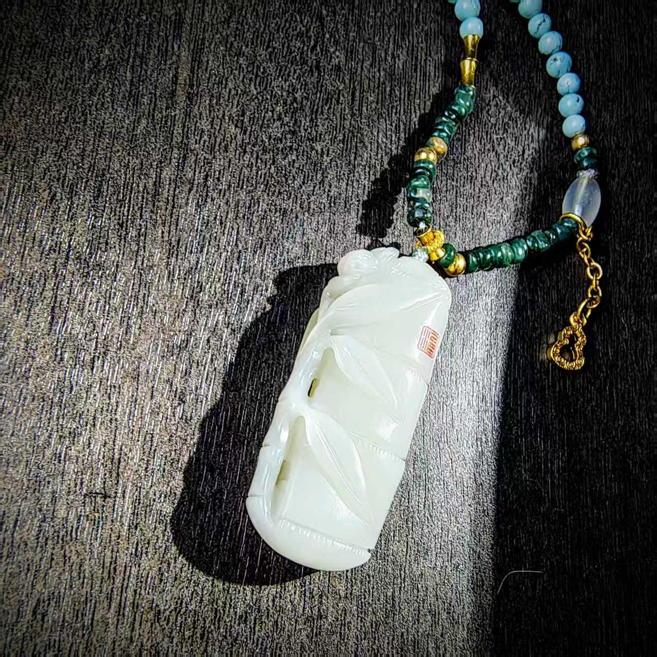 15557 Multi-Treasure Jade Bamboo Turquoise Necklace15557多宝玉竹松石项链玉料