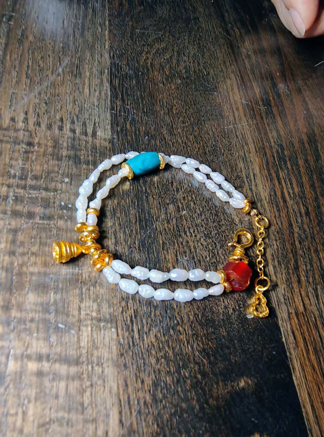 15561 Agate, Turquoise, and Pearl Bracelet15561玛瑙松石珍珠手链