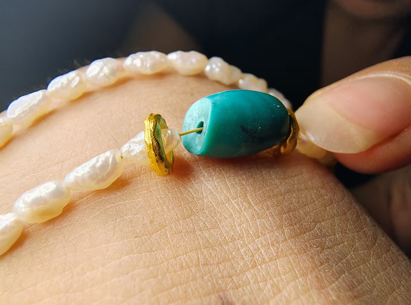 15561 Agate, Turquoise, and Pearl Bracelet15561玛瑙松石珍珠手链