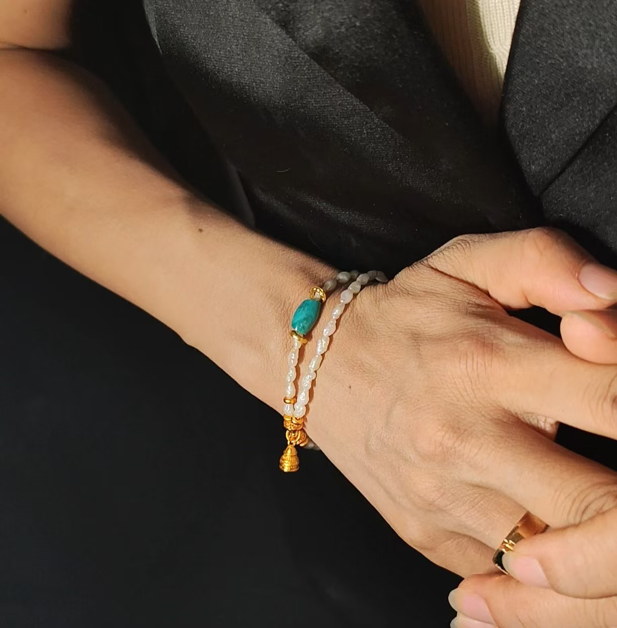 15561 Agate, Turquoise, and Pearl Bracelet15561玛瑙松石珍珠手链