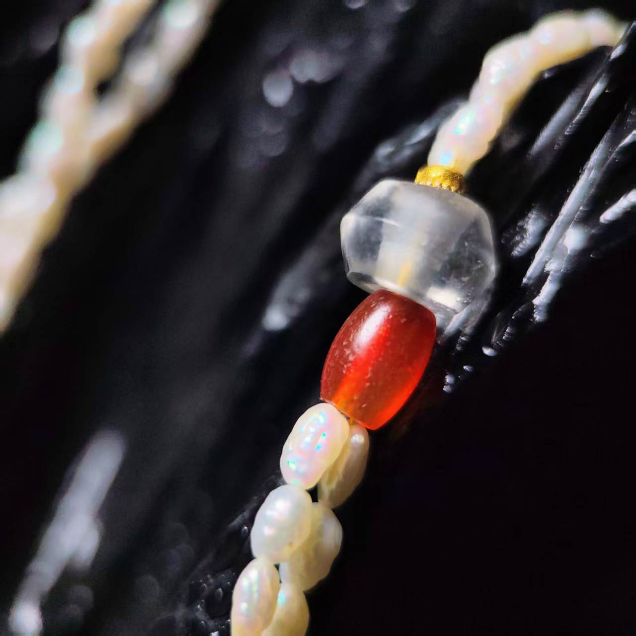 15560 Qing Dynasty Han-Style Jade Silkworm Pearl Necklace15560清代汉风玉蛹珍珠项链