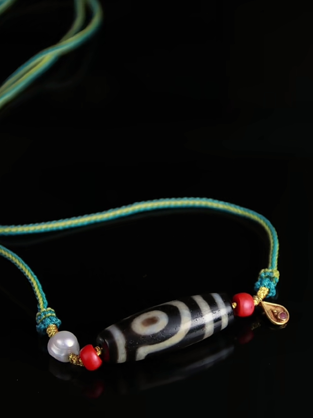 10737 Tibetan Vintage First-Grade Two-Eye Dzi Bead Clavicle Chain10737  藏传老一台老玛瑙两眼天珠锁骨链