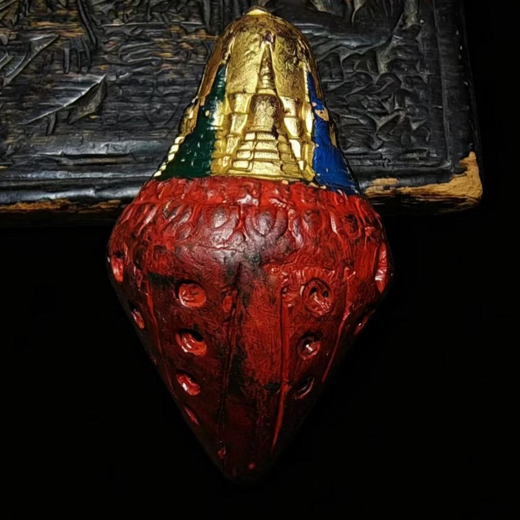 14911  Tibetan Traditional Medicine Mud Painted and Gilded Eight-Treasure Stupa Niang La Caca藏传老药泥彩绘描金八宝塔娘拉擦擦
