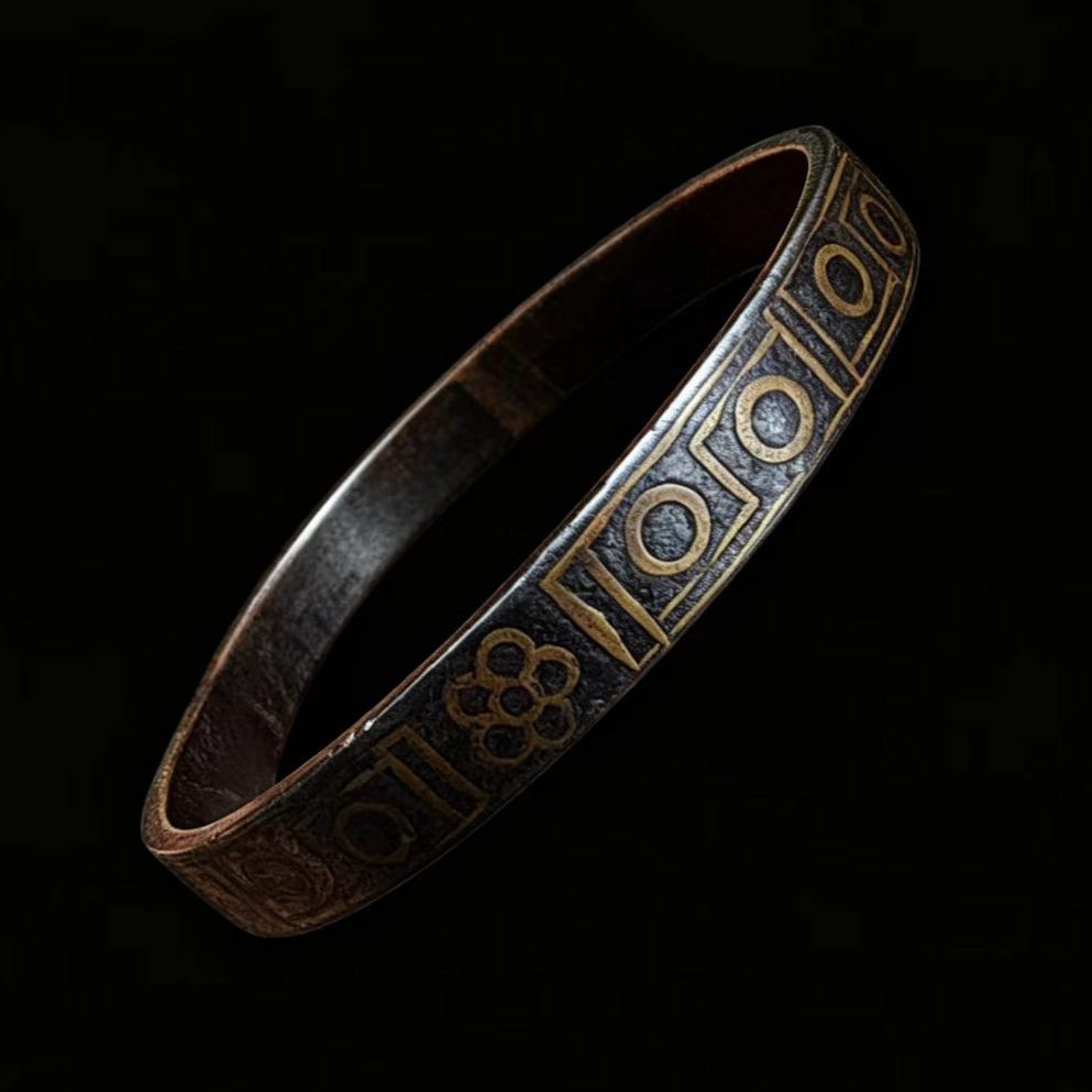 15290   Tibetan Heritage Collector's Edition Old Cold Iron Inlaid Gold Bracelet藏地传世收藏级老寒铁错金手镯
