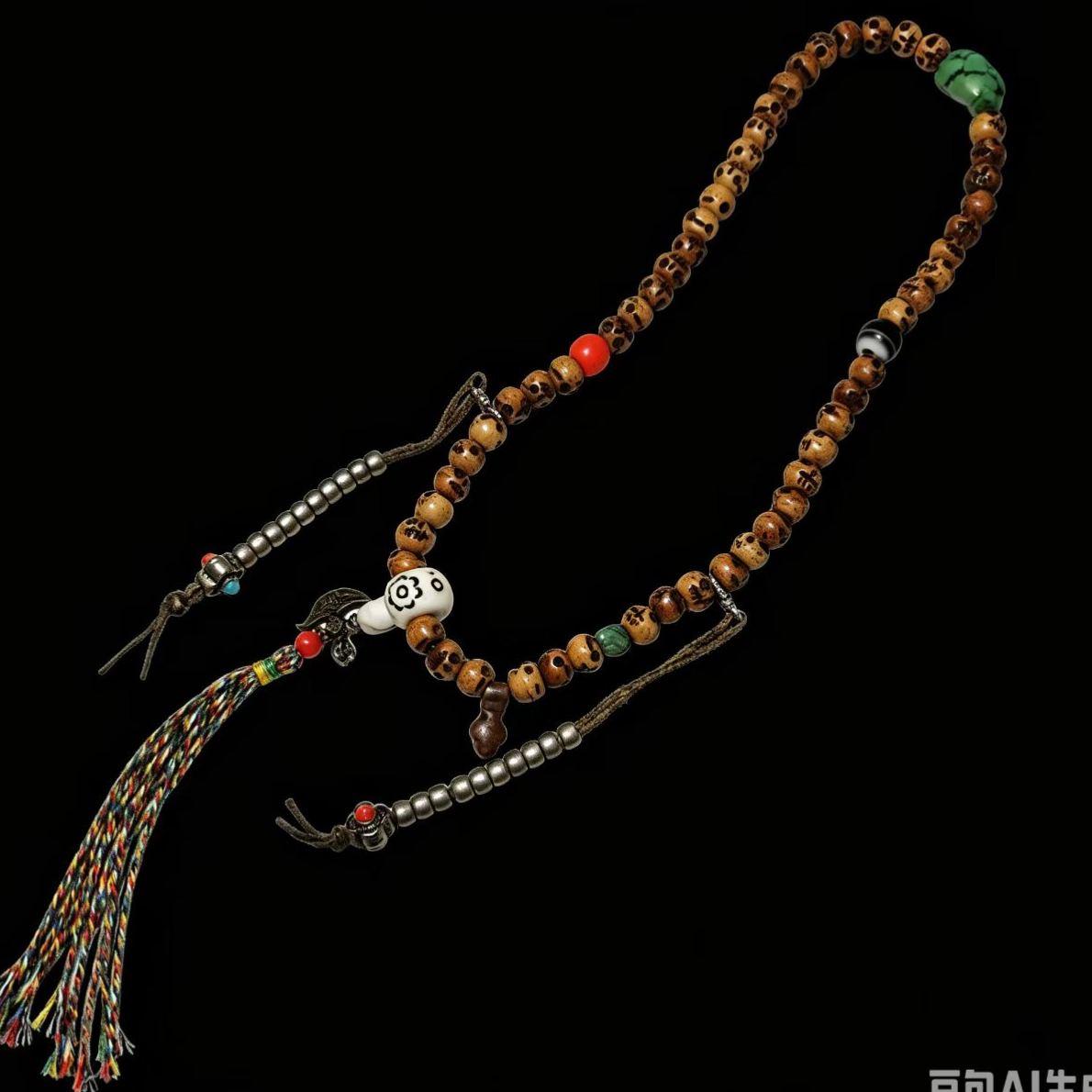 155101Tibetan Old Yak Bone Skull Rosary, 54 Beads Held in Hand   藏传老牦牛骨尸陀林主54子手持