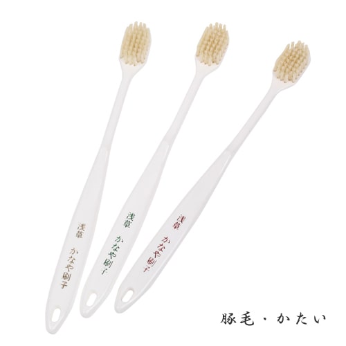 【東京都/かなや刷子（かなやぶらし）】歯ブラシ（大）3本組（馬毛ふつう、豚毛かため） 馬毛 豚毛 馬 豚 毛 ふつう かため 天然毛 セット ハブラシ