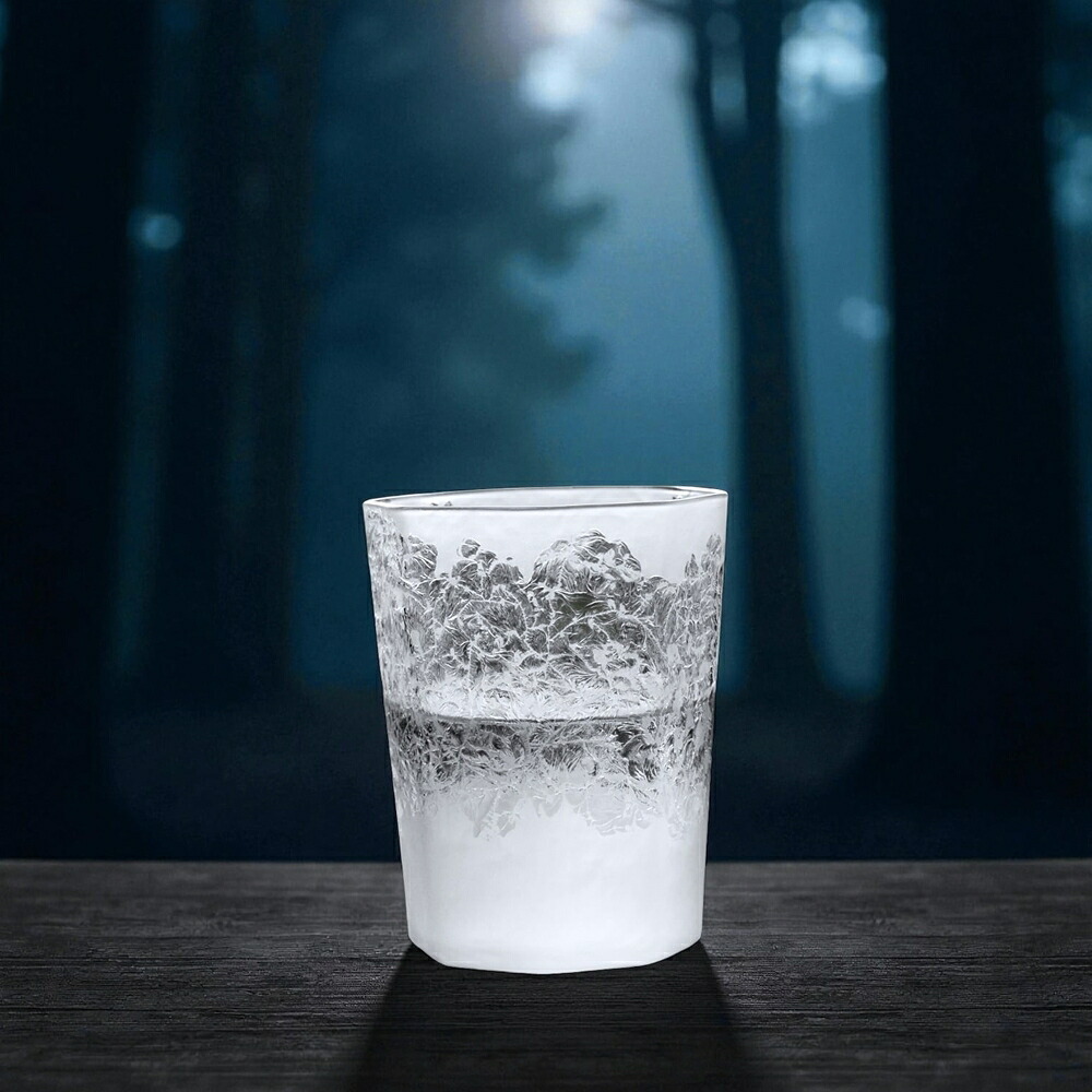 フリーグラス 結霜月華 | 縁 華雪 300ml | グラス ガラス 結霜加工 伝統技法 八角形 縁起物 桐箱入り 日本製 職人 手作り お酒 焼酎