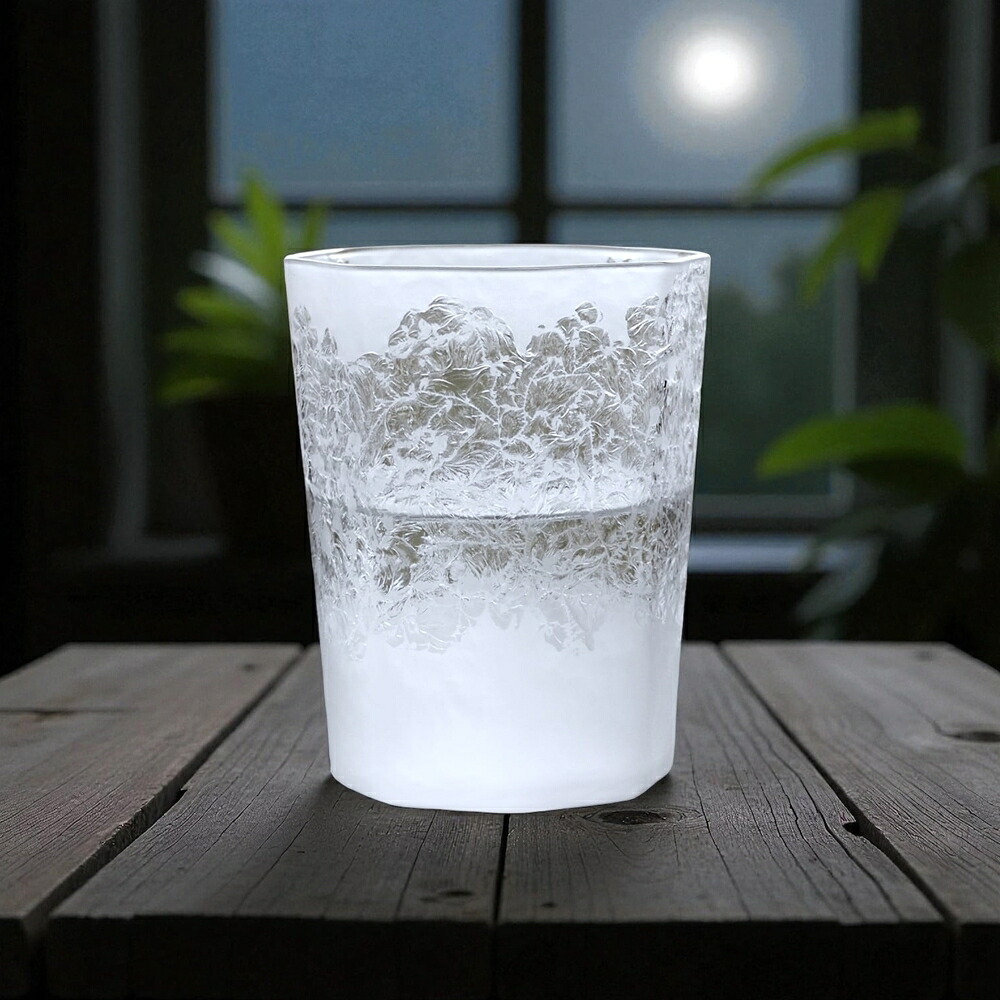 フリーグラス 結霜月華 | 縁 華雪 300ml | グラス ガラス 結霜加工 伝統技法 八角形 縁起物 桐箱入り 日本製 職人 手作り お酒 焼酎