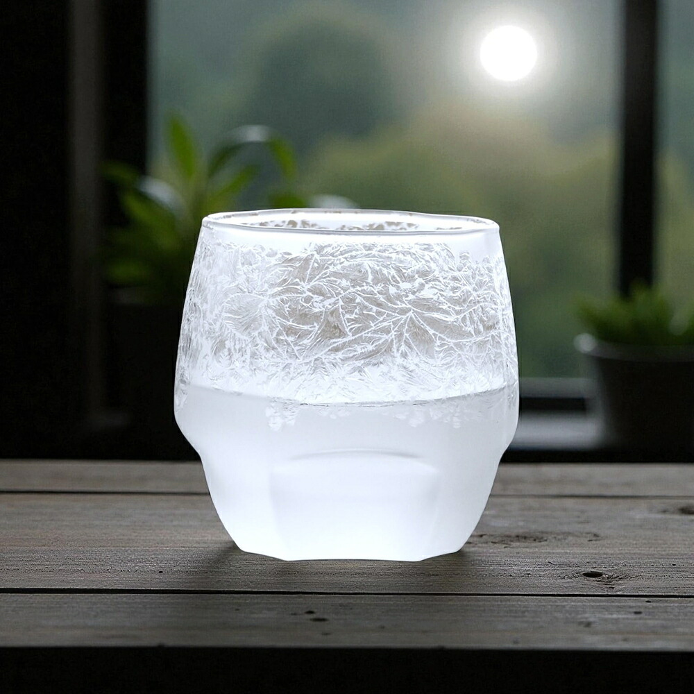 ロックグラス 結霜月華 | 結 華雪 ロックグラス 340ml | グラス ガラス 結霜加工 伝統技法 桐箱入り 日本製 職人 手作り お酒 焼酎