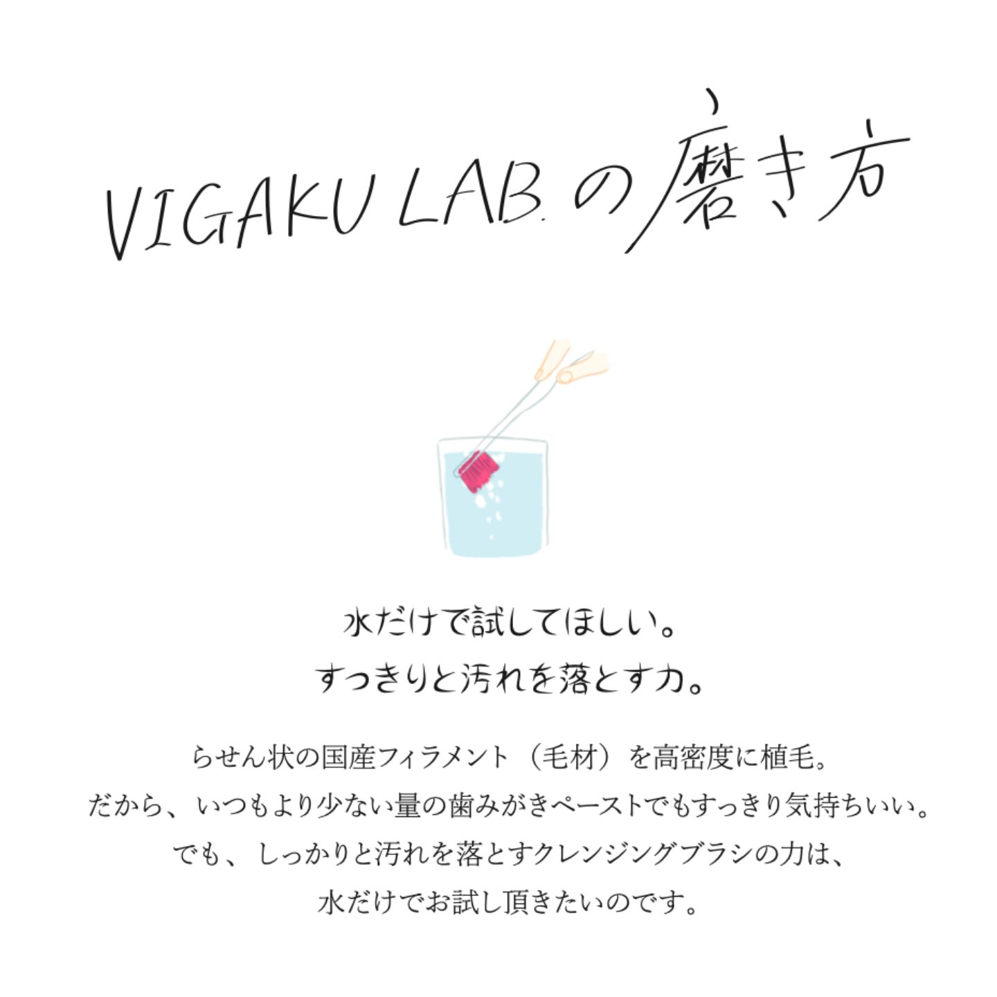 【選べる5色】 歯ブラシ 日本製 ビガクラボ ファーストビガク VIGAKU LAB. クレンジングブラシ | オーラルケア 水だけでツルツル 歯磨き粉不要 高密度二段植毛 美容 サロン推奨 クリア ピンク オレンジ グリーン ブルー 家族 大人用 防災グッズ エコ
