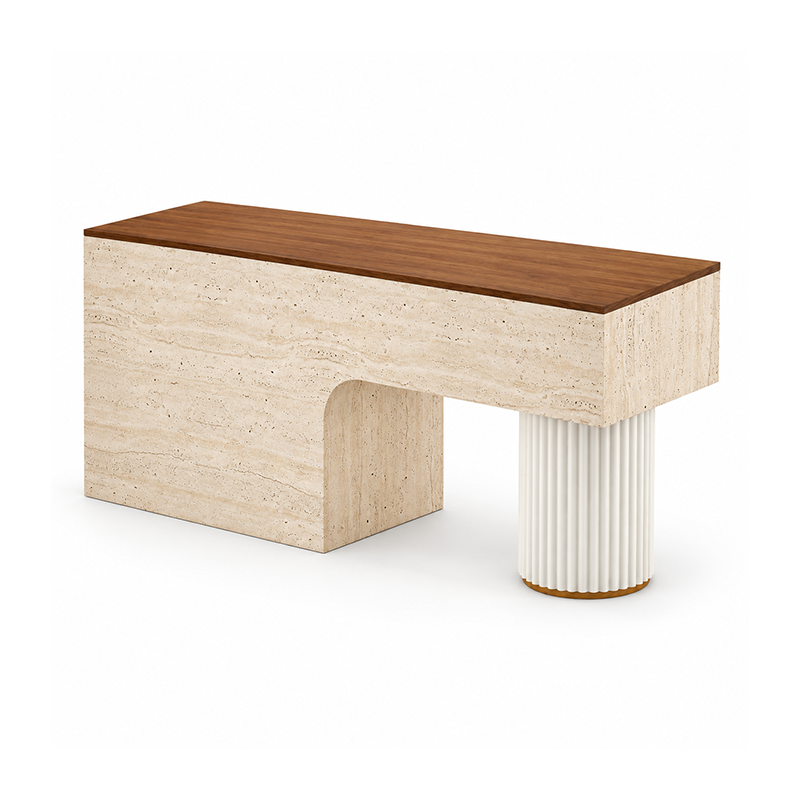 Modern Reception Desk with Stone Texture and Fluted Column Detail RD-307