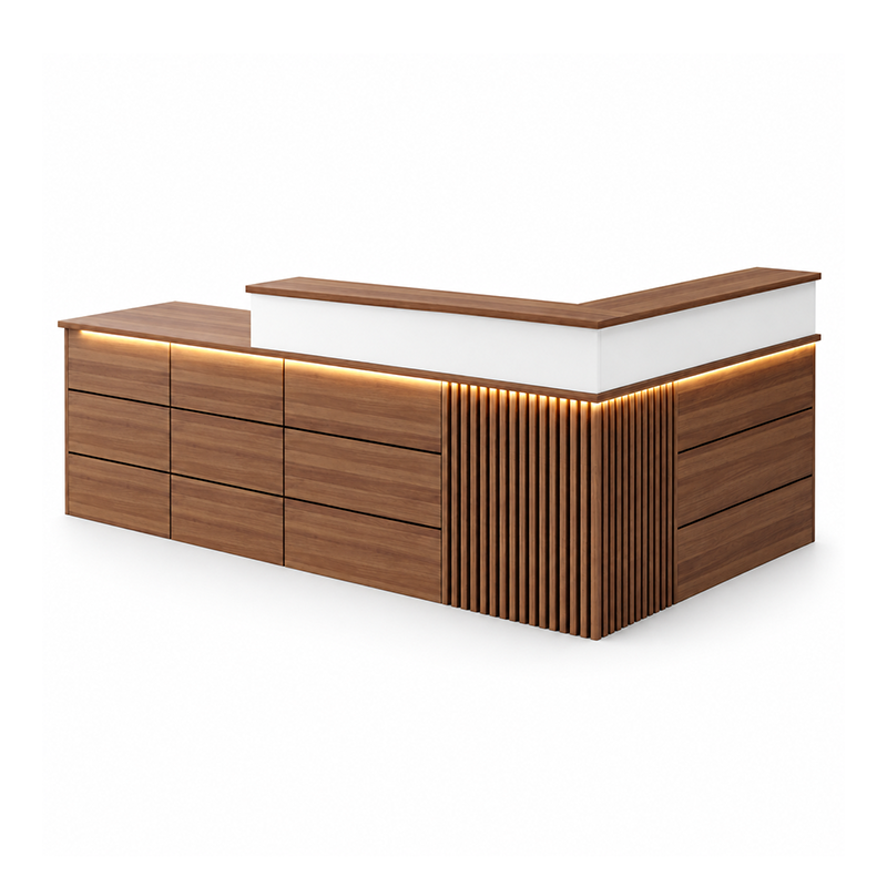 Reception Desk with Fluted Corner Panel and Integrated Storage RD-310
