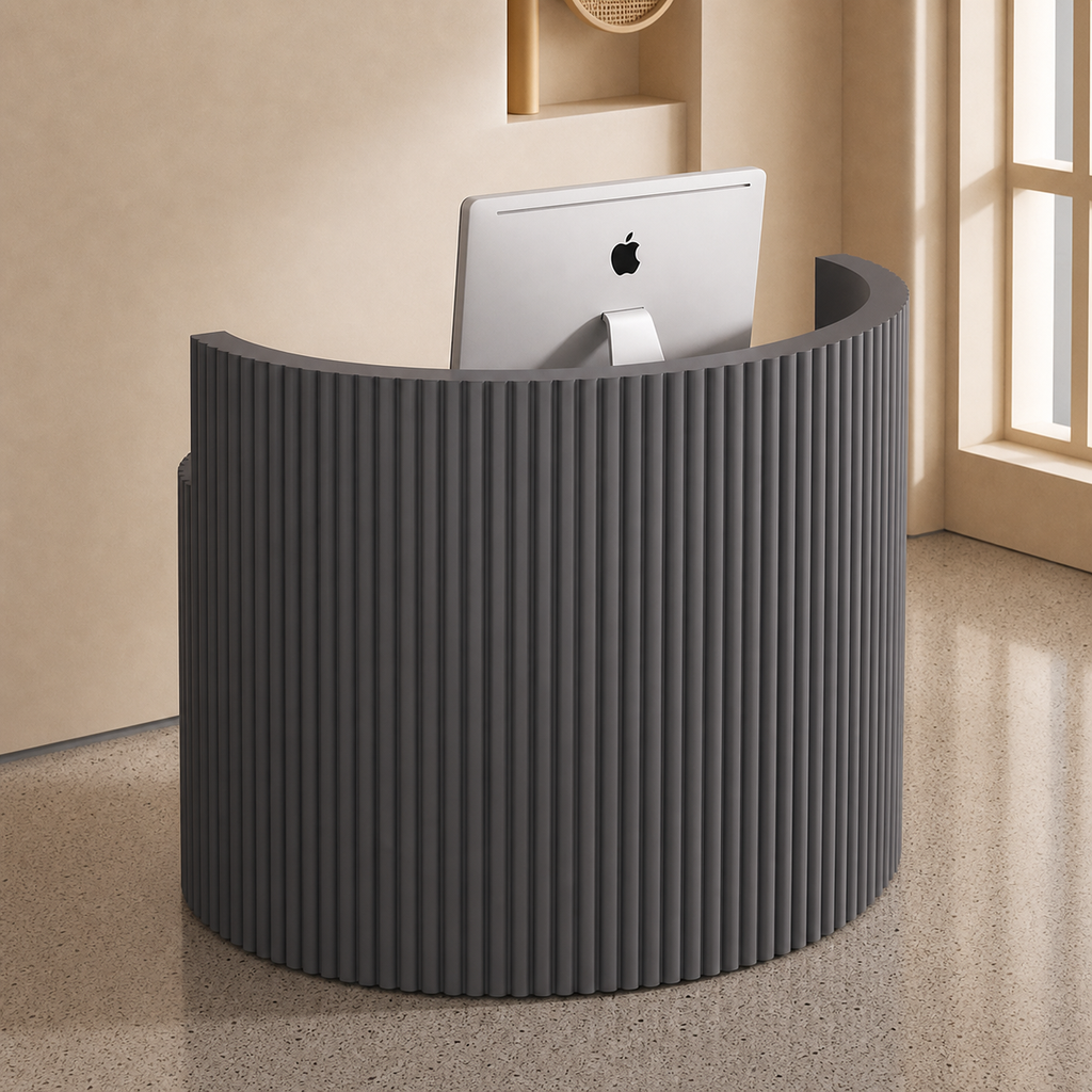 White Curved Reception Desk with Vertical Fluted Front Panel RD-265