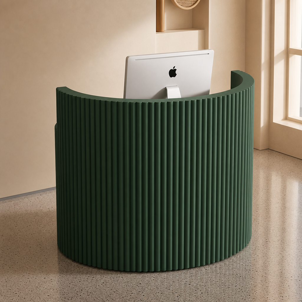 White Curved Reception Desk with Vertical Fluted Front Panel RD-265