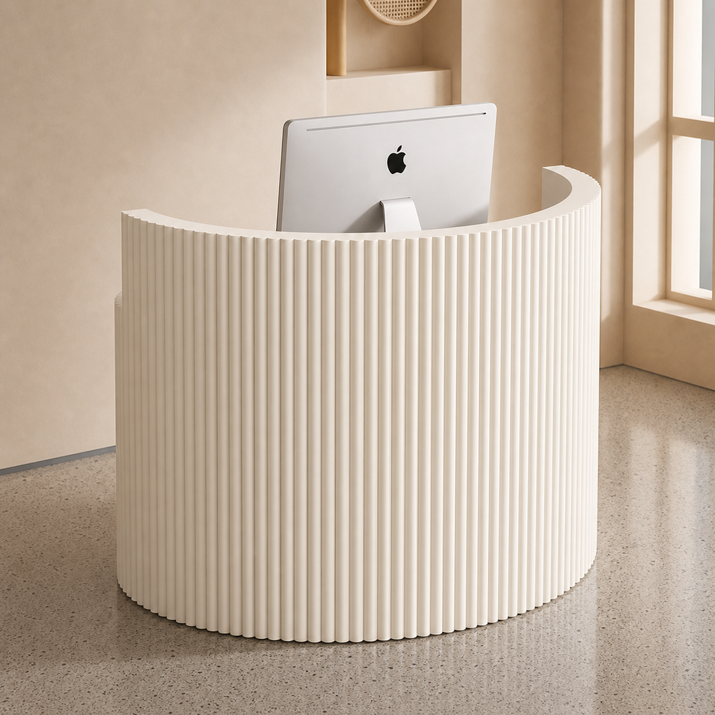White Curved Reception Desk with Vertical Fluted Front Panel RD-265