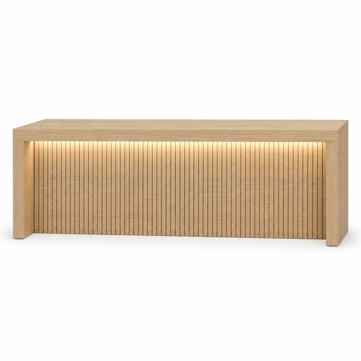 Natural wood fluted LED reception desk