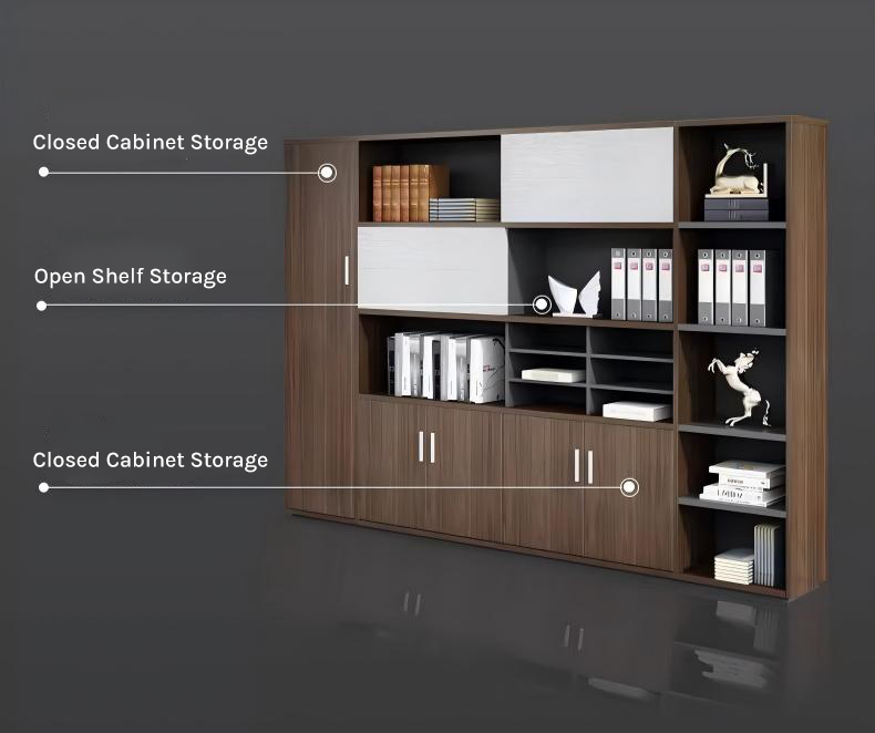 Flexible open and closed cabinet storage