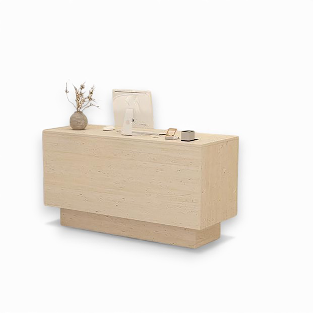Minimalist Travertine Finish Reception Desk with Storage for Clothing Shop