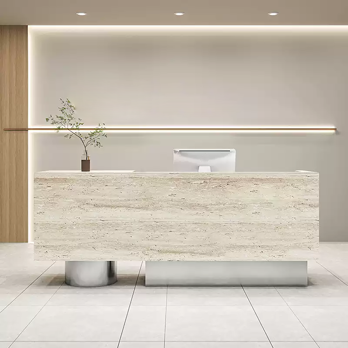 Travertine Finish Reception Desk with Lockable Drawers for Lobby RD-101