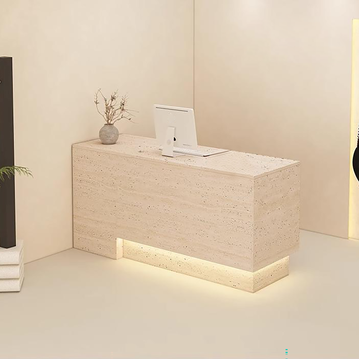 Multi-Functional Travertine Finish Reception Desk for Retail and Commercial Spaces RD-104