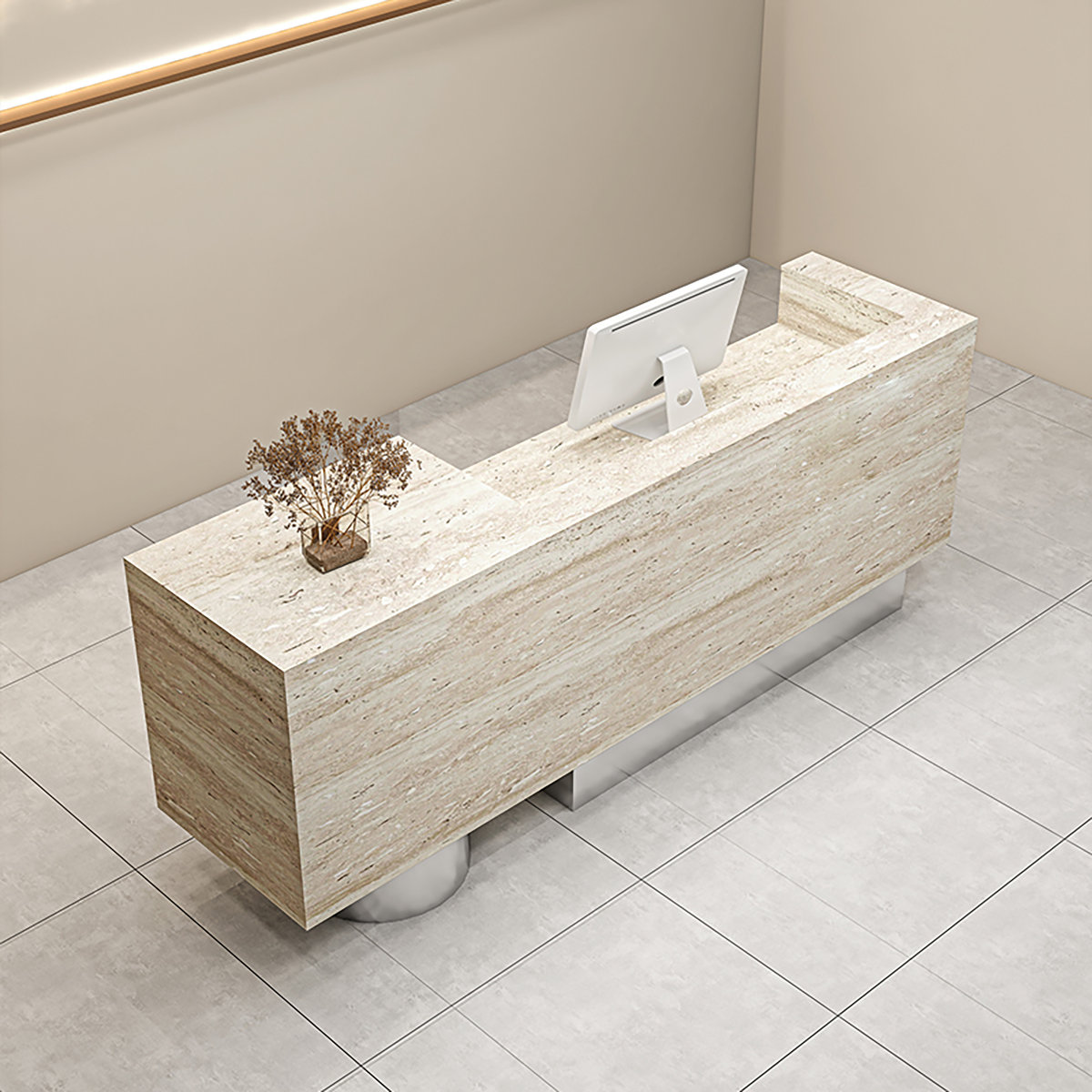 Travertine Finish Reception Desk with Lockable Drawers for Lobby RD-101