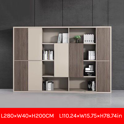Large Modern Office Storage Cabinet with Open Shelves and Wood Doors EB-014