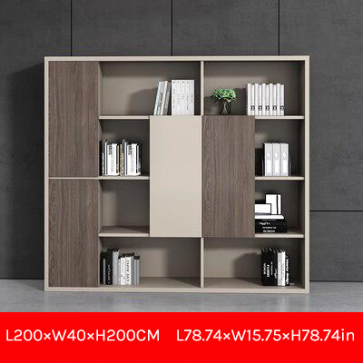 Large Modern Office Storage Cabinet with Open Shelves and Wood Doors EB-014