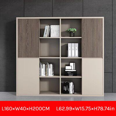 Large Modern Office Storage Cabinet with Open Shelves and Wood Doors EB-014